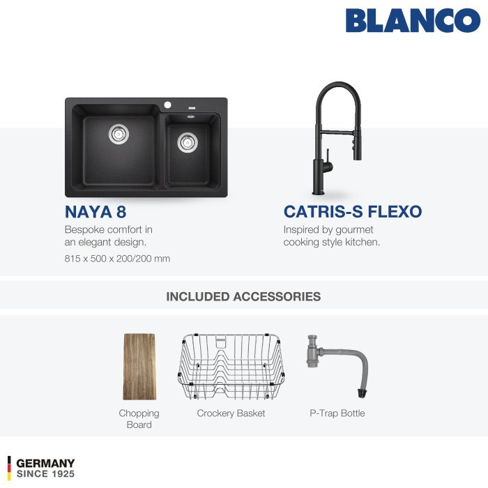 Kitchen Sink Bak Cuci Piring Granit 2 Lubang BLANCO Silgranit NAYA 8 - Paket Kitchen Sink dan Keran
