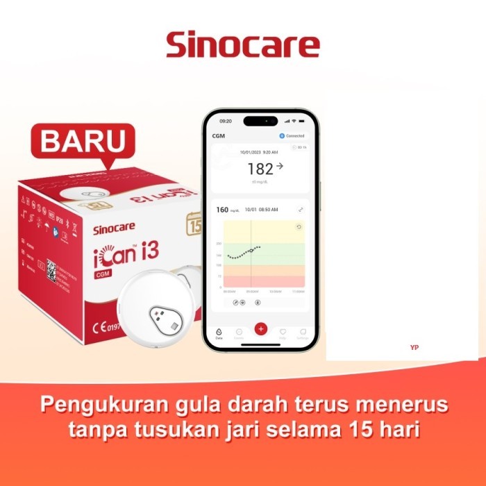Sinocare iCan i3 Alat Cek Gula Darah Tanpa Tusuk Jarum / CGM / 15 Hari Berkelanjutan