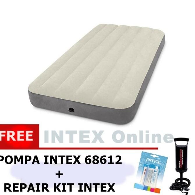 Paket Kasur Angin Intex Dura Beam Twin + Pompa Intex + Lem 64707
