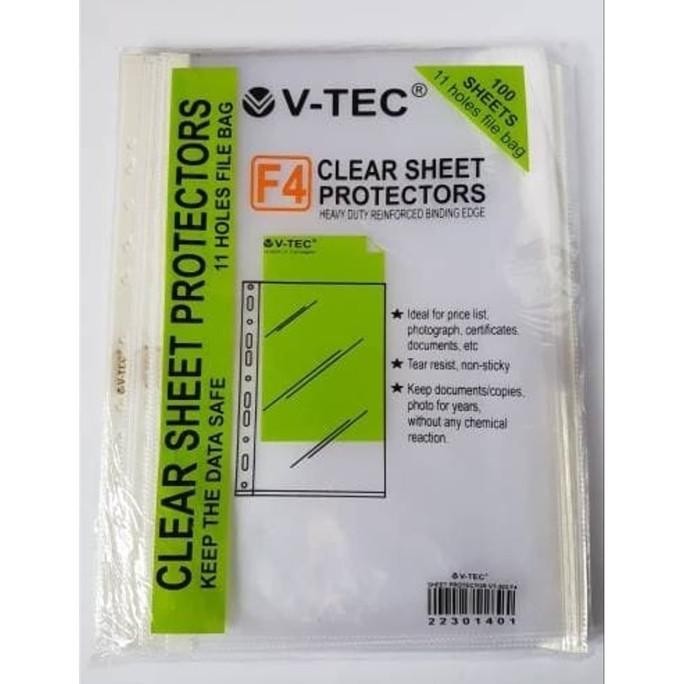 

ZOE V-TEC - SHEET CLEAR PROTECTOR / TEMPAT PENYIMPANAN DOKUMEN UKURAN F4 VT-303 ISI 100 LEMBAR