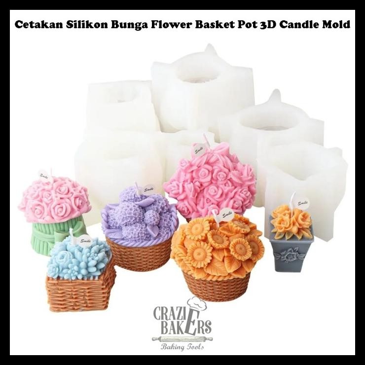 

terbaru !!! cetakan silikon bunga flower basket pot 3d candle mold ready