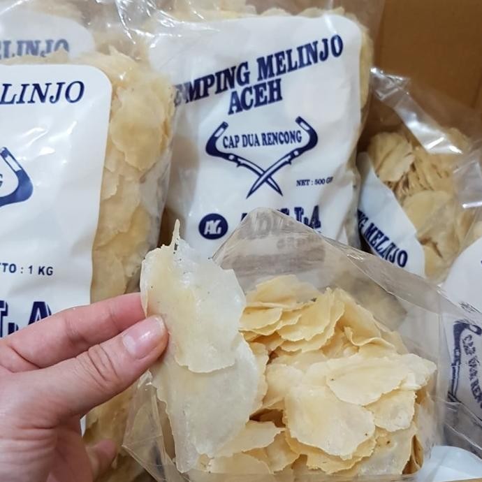 

trius emping asli h tipis dan rasa melinjo kualitas no. 1 kemasan gram