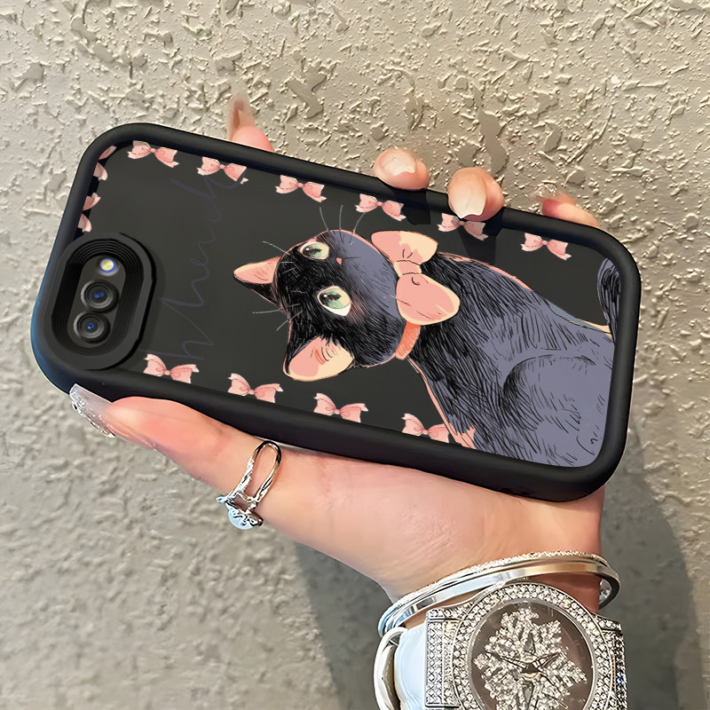 Casing Hp OPPO A5 A3s A12E Realme C1 Case Kucing hitam lucu Warna pop dua orang pelindung Kesing sil