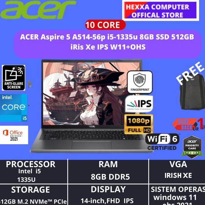 Acer Aspire 5 A514-56P I5-1335U 8Gb Ssd 512Gb Iris Xe Ips W11+Ohs