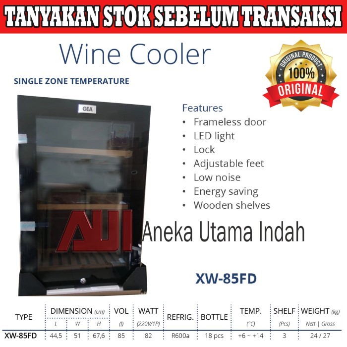 GEA XW-85FD Wine Cooler / Showcase / Display Cooler Penyimpanan Wine