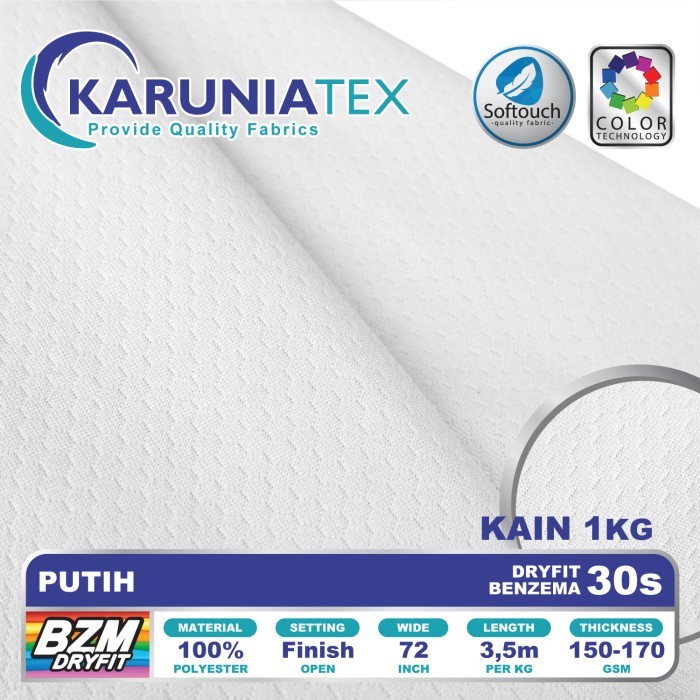 

Kain Dryfit Benzema Premium 30s Putih Karunia Textile