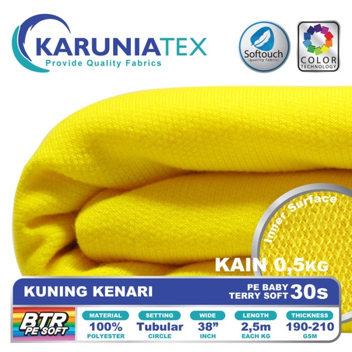 

Bahan Baby Terry PE Soft 30s 0,5Kg Kuning Kenari Karunia Textile