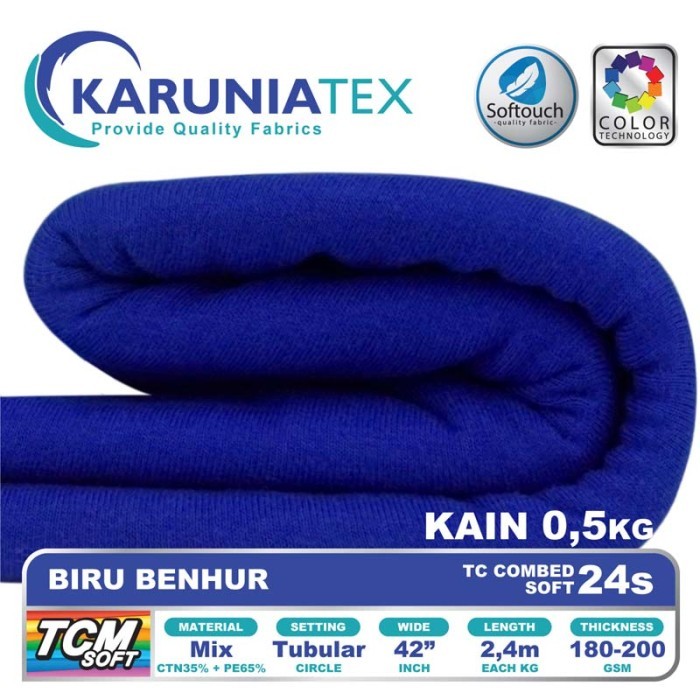 

Bahan Kaos TC Combed 24s 0,5 Kg Biru Benhur Karunia Textile