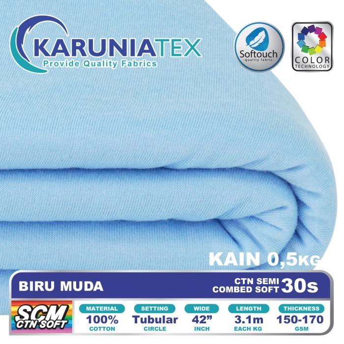 

Bahan Kaos Cotton Semi Combed 30s 0,5 Kg Biru Muda