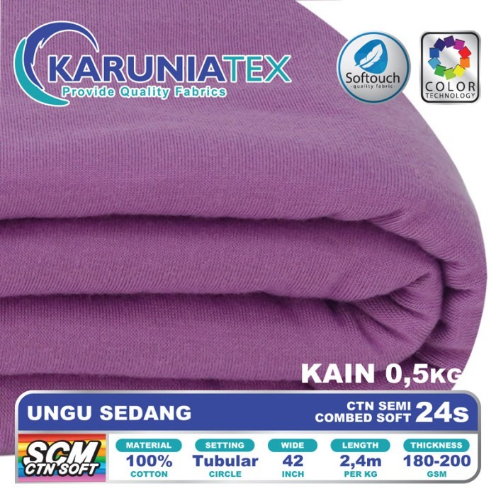 

Bahan Kaos Cotton Semi Combed 24s 0,5 Kg Ungu Sedang