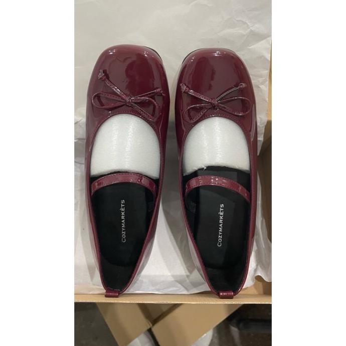 READY STOCK (READY SIAP KIRIM) COZYMARKETS - MINETE RIBBON BALLET FLATSHOES WARNA GLOSSY BURGUNDY 