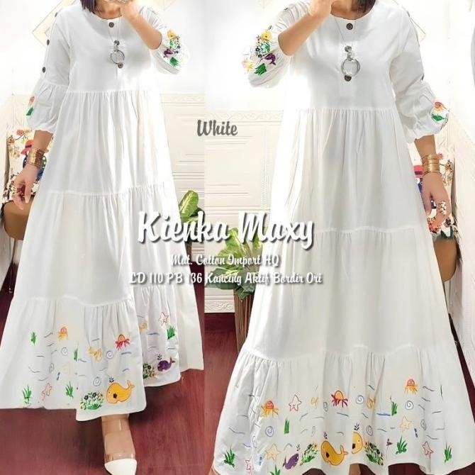 Gamis Katun Bordir XXL LD 110 Terbaru Warna Putih Hijau Lave Lemon Lim