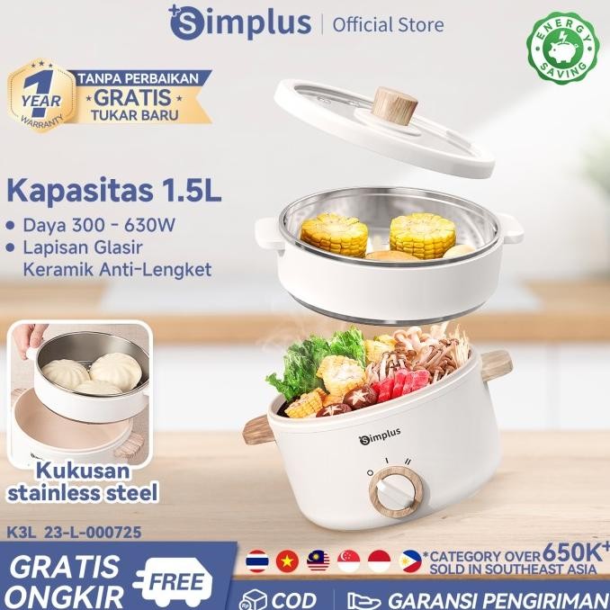 Simplus Panci Listrik Kukusan Serbaguna 600 Watt Low Watt 1.5L