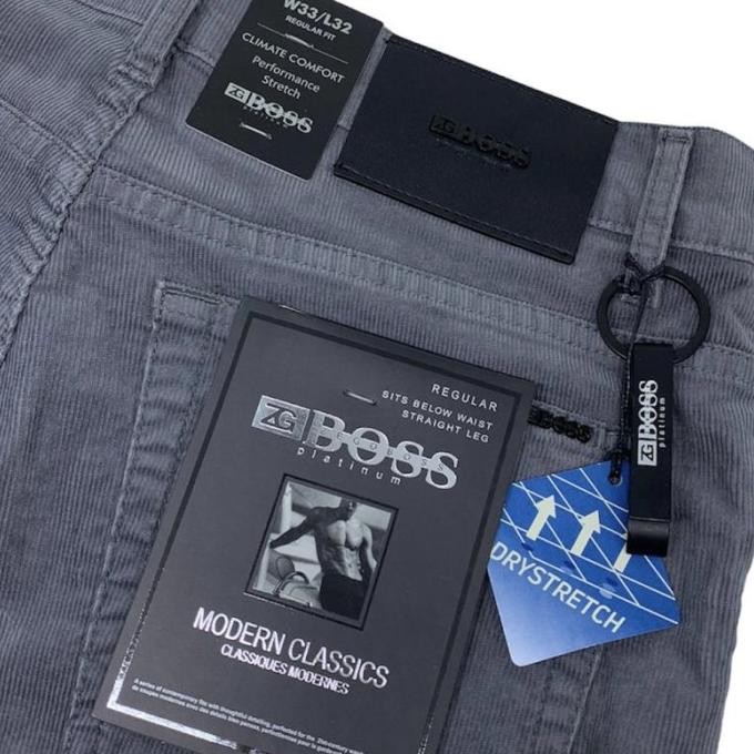 Celana Pria Corduroy Stretch ZG BOSS Grey - Regular Fit Terlaris