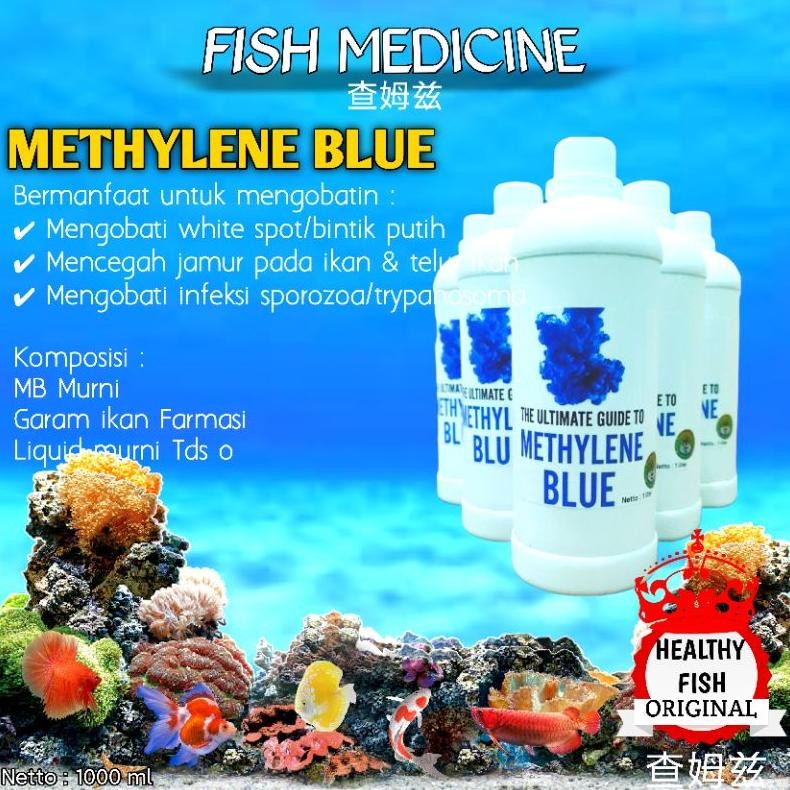 JH85 Original healthy fish Methylene blue 1 liter / Methylene blue plus vitamin C / Obat biru ikan /