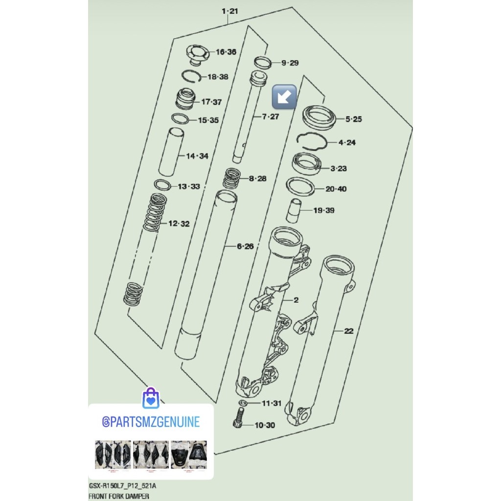 Set Suling Shock-Cylinder Suzuki Gsx 150 Original Sgp Barang Langka