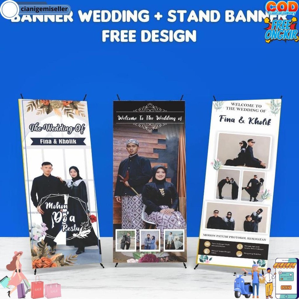 Banner Wedding / Spanduk Banner + Tiang / Stand Banner Acara Wedding / Pernikahan Engagement Khitan 