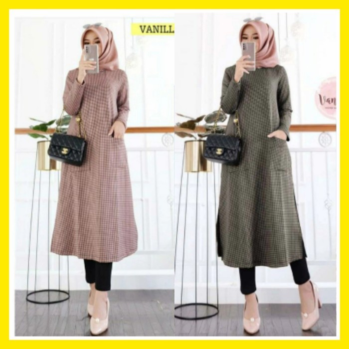 Tunik A07 TUNIK KAOS WANITA MUSLIM DRESS LENGAN PANJANG CASUAL FORMAL MURAH - Army premium kekinian 