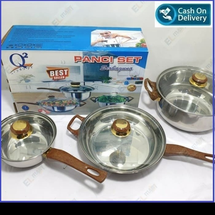 Q2 Panci set stainless set cookware 6pc Q2 7206 - Serbaguna
