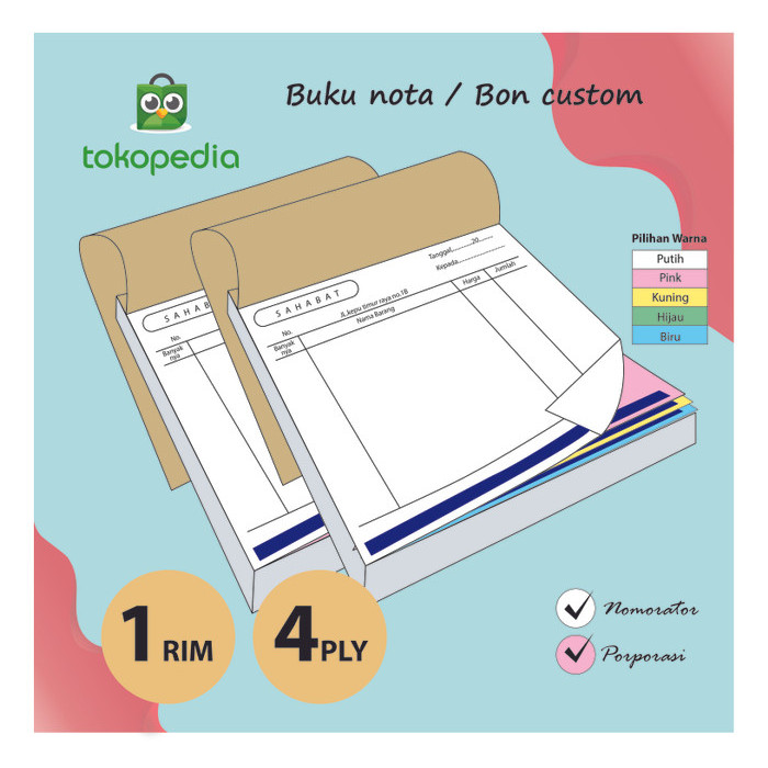 

Ready CETAK NOTA 1RIM 4 PLY / RANGKAP (CUSTOM NCR INVOICE/BON ) 1RIM 4PLY