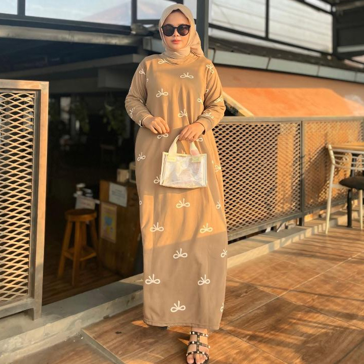 NEW DEALS Lokal By FX - Gamis Knit Muslim Class Dress Motif Pita Lengan Panjang Gamis Knit Premium