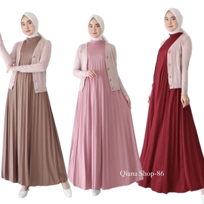 NEW DEALS Dress Inner Plisket Tanpa Lengan Hyget Premium - Inner Gamis Lengan Buntung Polos Mayung -