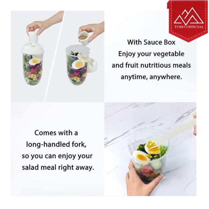 Kotak Makan Buah Sayur Salad + Garpu Salad Cup Portable Dressing Container 1 Ltr Gelas Plastik Salad