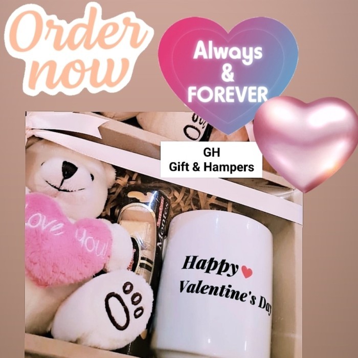 

KADO VALENTINE BONEKA, MUG, COKLAT, CARD/ HADIAH GIFT TERLARIS HAMPERS
