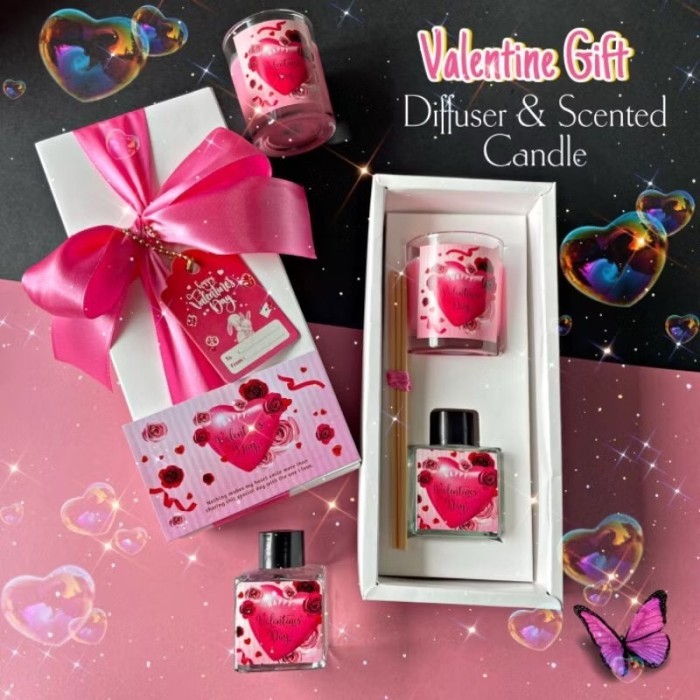 

HAMPERS VALENTINE GIFT PACK SET REED DIFFUSER AROMATHERAPHY AND LOVE PINK ROMANTIC SCENTED CANDLE