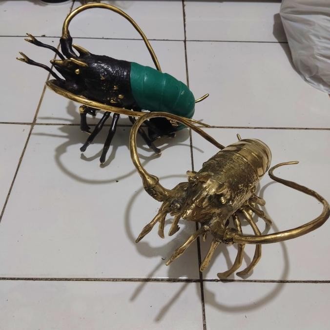 :<:<:<:<] Patung Udang Lobster Besar Hiasan Logam Kuningan Statue Pajangan Dekor