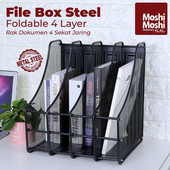 

File Box Foldable Steel 4 Layer Rak Penyimpanan Dokumen 4 Sekat Jaring Besi
