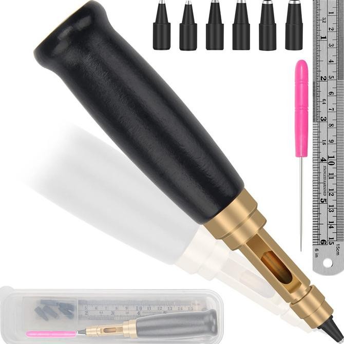 

ARF AdjustARFle Screw Punch, 6 Tip Sizes Belt Hole Puncher, Wood Handle Leather Hole Punch Tool for Sewing Leather Black