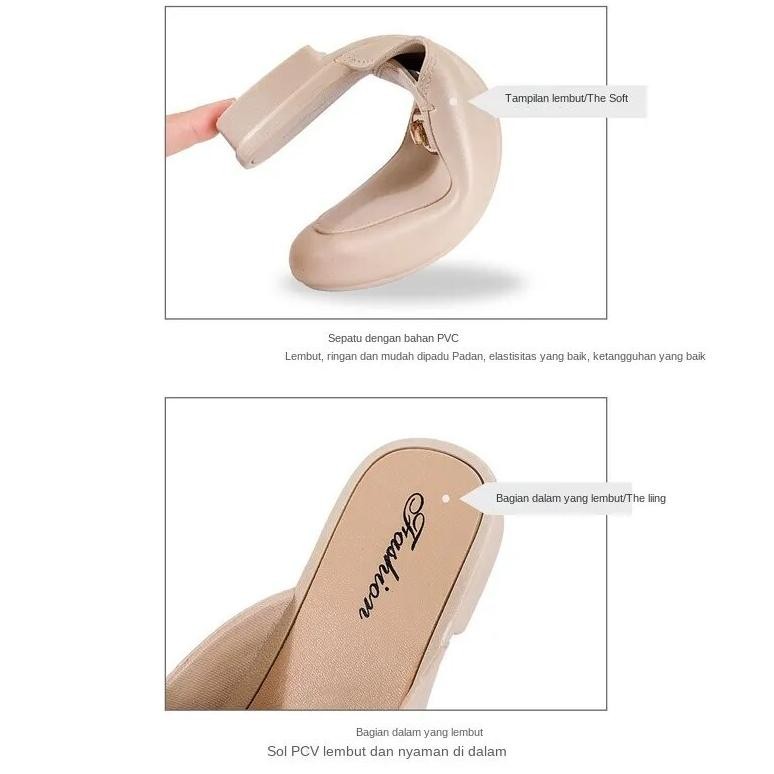 Ramadhan Sale Okaido Store Sandal Sepatu Wanita Fashion Korea Style Model Gesper Emas Empuk Bahan Ka