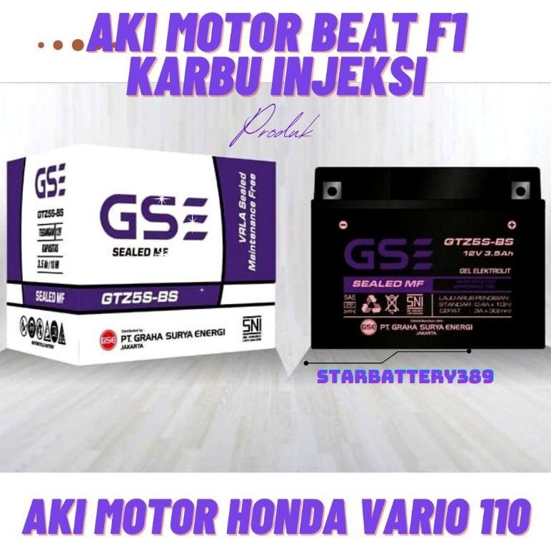al Aki Motor Honda Beat Karbu Injeksi F1  GTZ5S Aki Kering MF