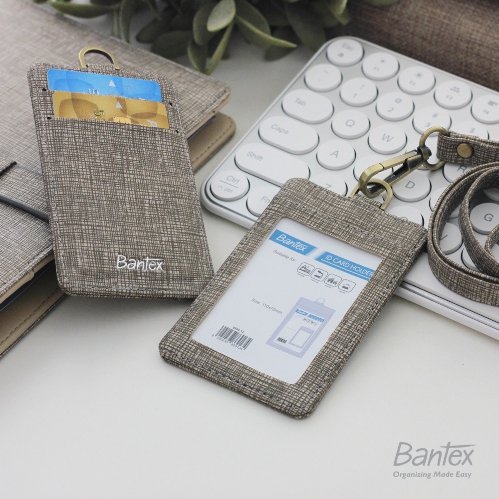 

[ONE's Stationery] Bantex Leather Name Tag ID Card Holder Beige 8869 13 Kulit Sintetis Lanyard Tali