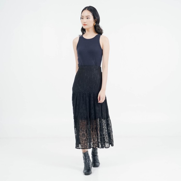 Enzy Sta X This Is April Rok Panjang Wanita Kekinian Kasual ES Isabella Lace Skirt