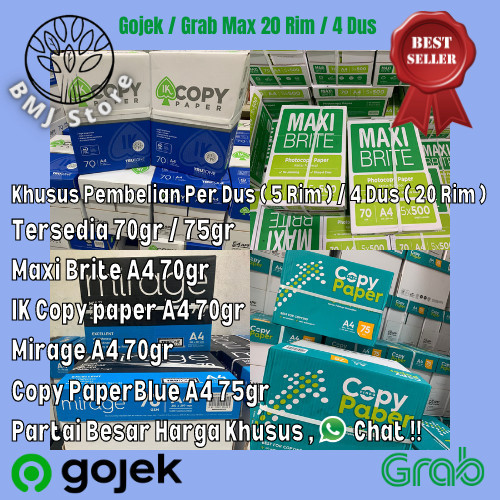 

Ready Kertas Print HVS A4 Promo Grosir Per Dus ( 5 Rim ) / 4 Dus ( 20 Rim )