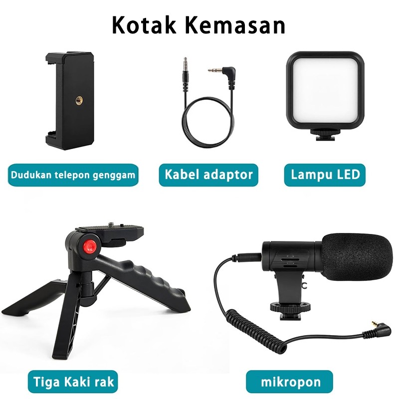 HOT DEALS KAIY Vlogging KIT Alat Paket Vlog Hp Lengkap 5 in 1 Item Lampu Video LED Phone Holder