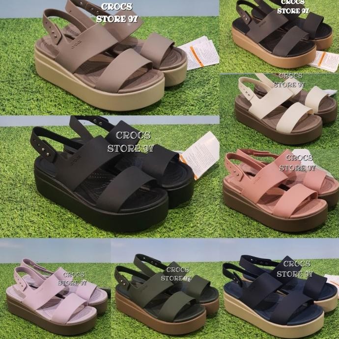 Crocs Brooklyn/Crocs Wanita/Crocs Brooklyn Mid Tali Wedges Original