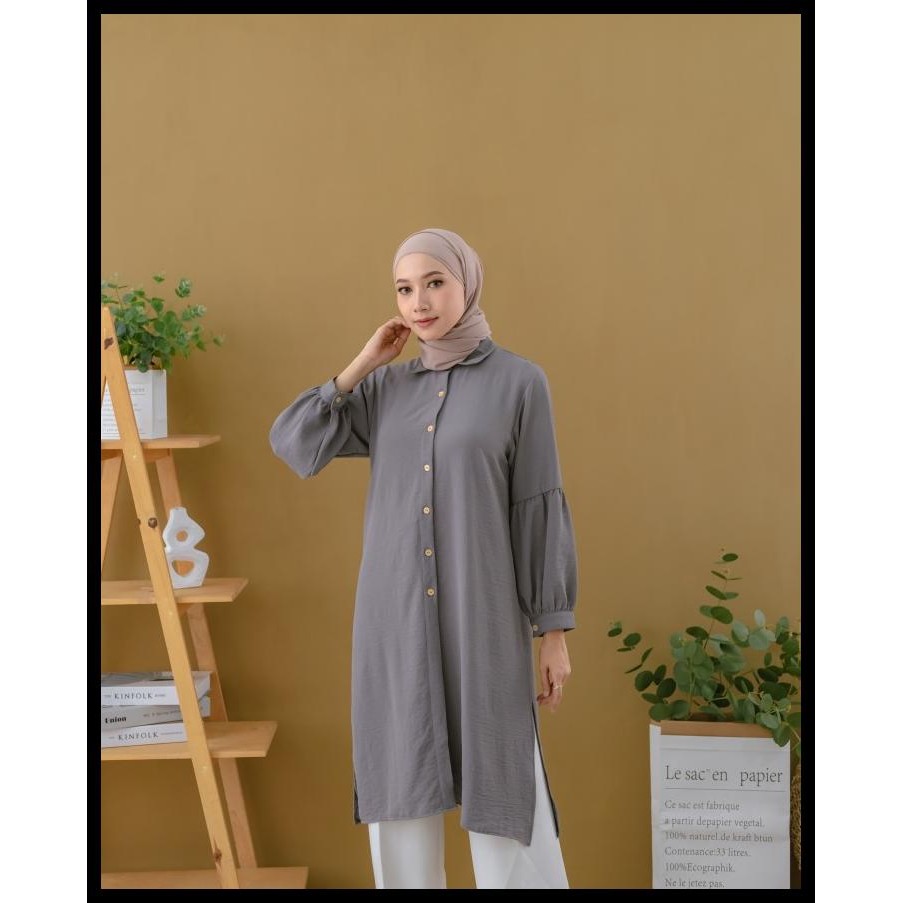 Ready Maula Hijab Tunik Crinkle Lengan Balon Terbaru Best Seller