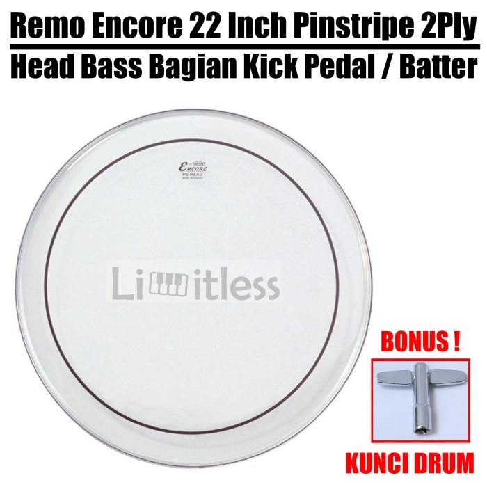 PROMO Remo Encore 22 Inch Pinstripe Clear Head Bass Drum Bagian Kick Pedal / Batter 2Ply Original