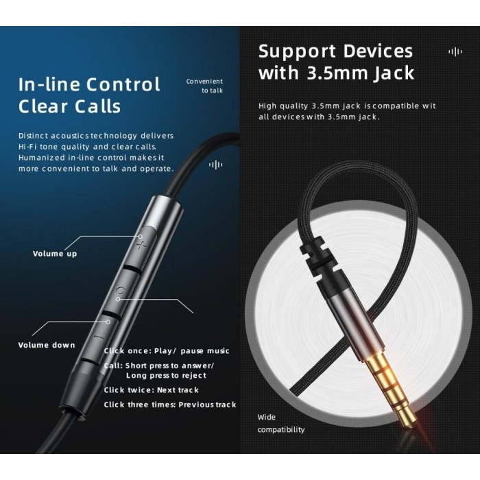 Rock Zircon Hd Stereo Earphone With Microphone Wired In-Ear Headphone