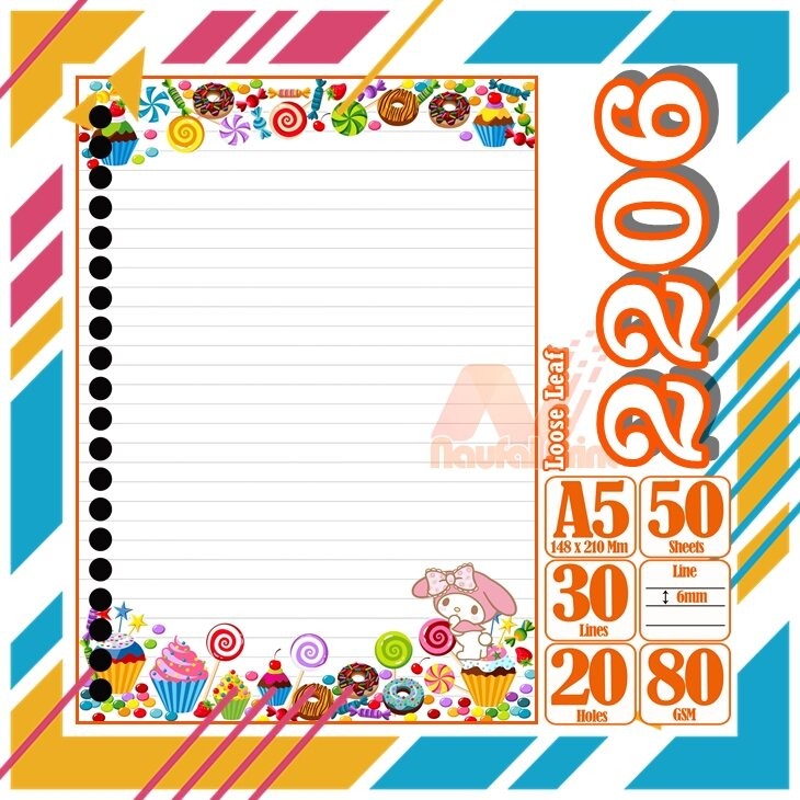 

Kertas Binder A5 Loose Leaf Polos putih Karakter Hello Kitty My Melody Cute Anime Lucu Love Pink Cewe Isi 50 Lembar Vol 3