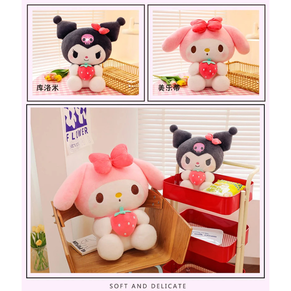 Mainan Boneka Kuromi Strawberry Plush Toys My Melody Fluffy Cute Dolls Halus Lembut Sni