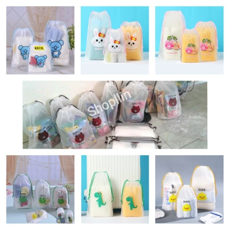 Tas Pouch Serut 20x30 Serbaguna L / Kantong Ciki Snack ultah  / Travel Pouch / Tas snack Ulang tahun