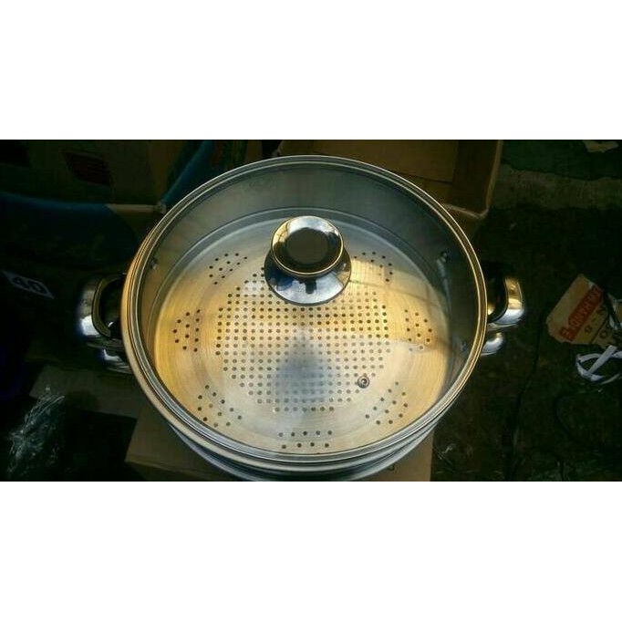 Promo Flase Panci Kukusan Jumbo 2 Susun 32 Cm Stainlis Tutup Kaca Kukus Tim Et-98