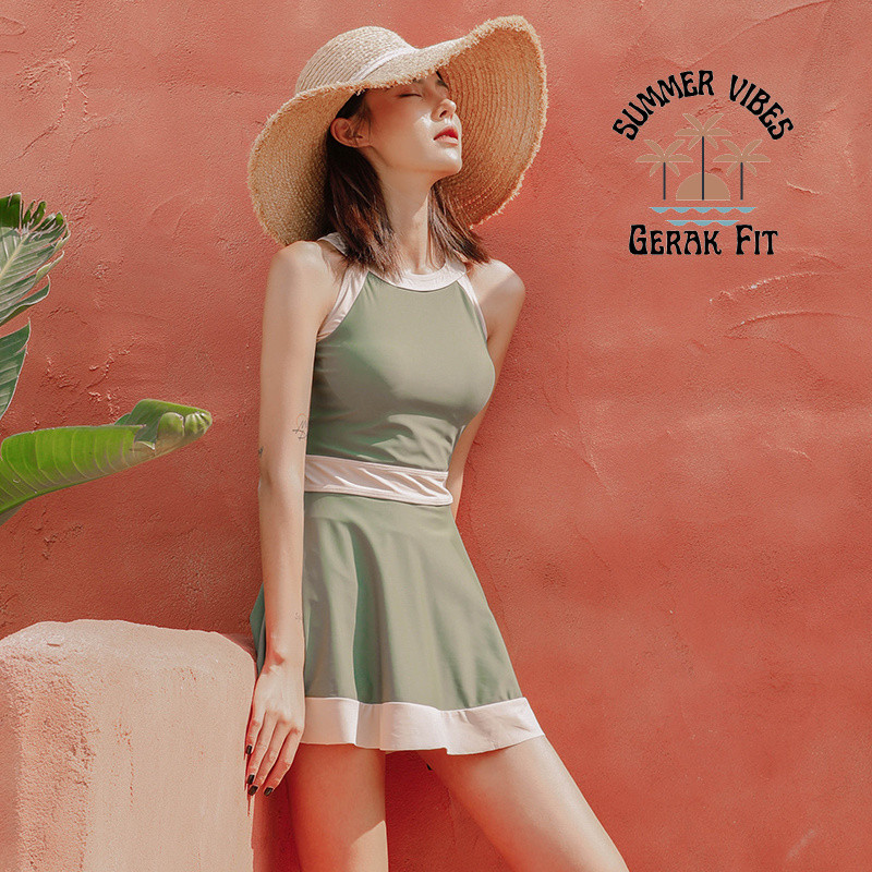 Swimsuit women's conservative slim hot spring one-piece small chest skirt swimsuit