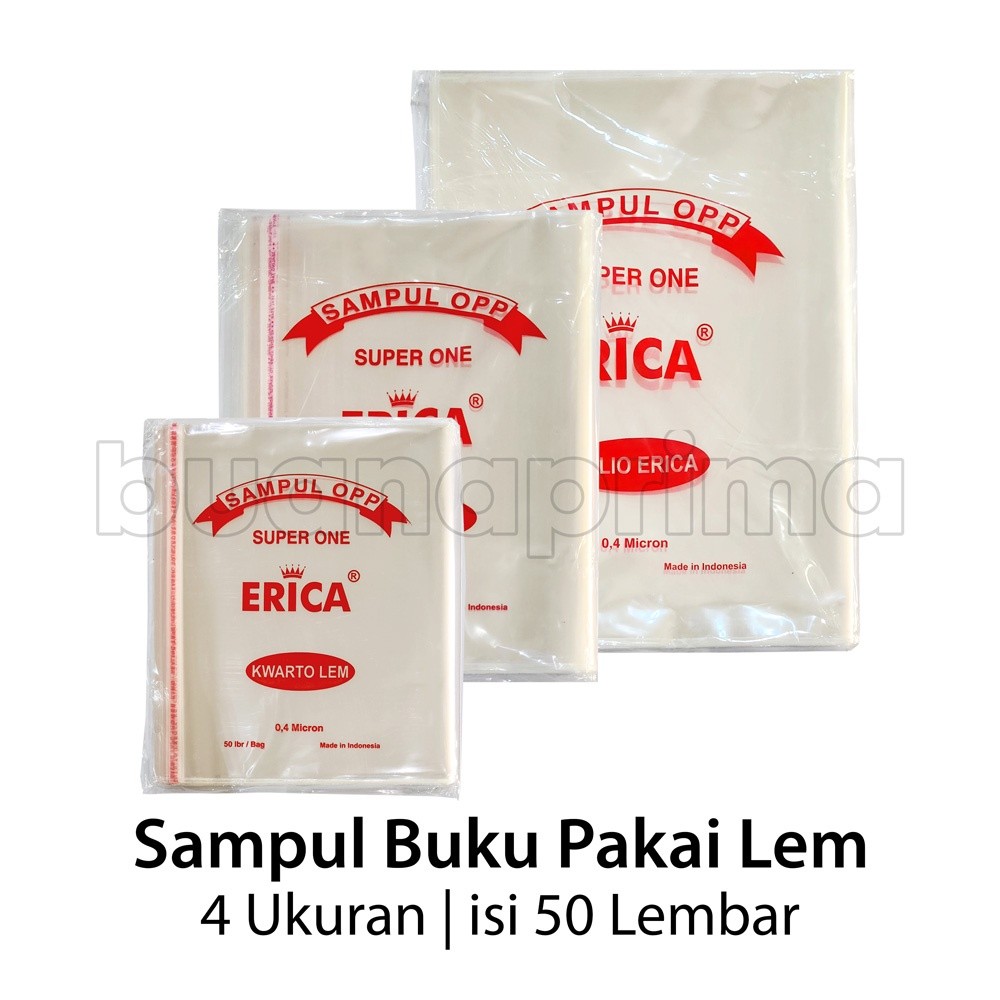 

Sampul Buku Tulis Pakai Lem Erica Super One isi 50 Lembar Plastik OPP Ukuran Kwarto Boxy Folio LKS