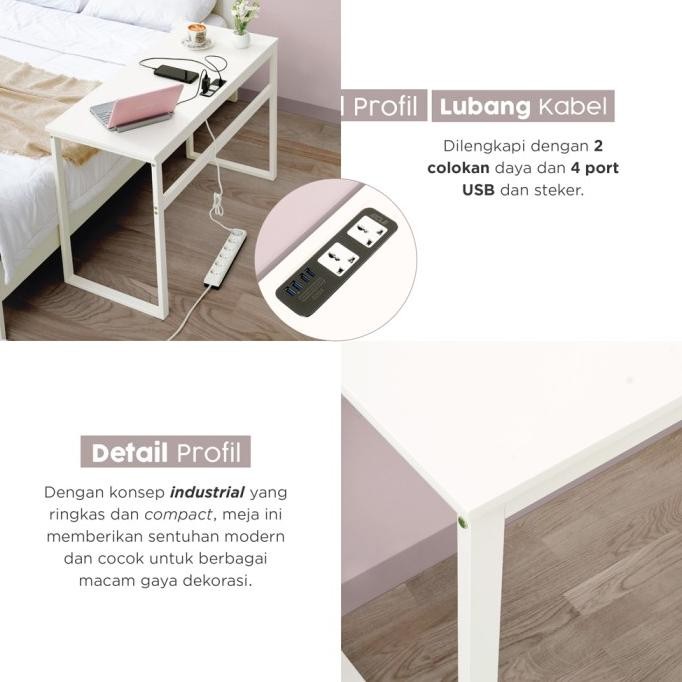 IFURNHOLIC Ecle USB Desk | Meja Kerja Belajar Kayu Minimalis Modern