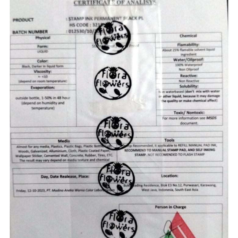 

SALE TINTA PERMANENT STEMPEL PAD /BAK ,,Basic dyes, ,isi100 ml Ok75